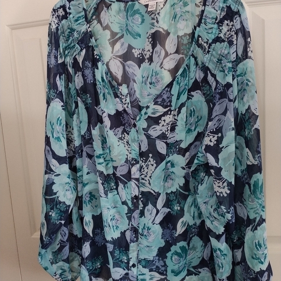 Croft & Barrow Blue Floral Button Front Blouse 3X Plus Size - Picture 11 of 11